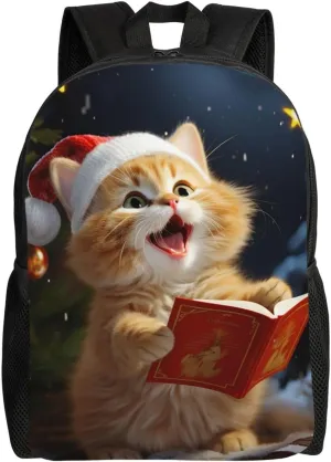 Backpack Cute Cat Sing Christmas Carols Travel Casual Laptop Backpack Waterproof Hiking Daypack for Men Women