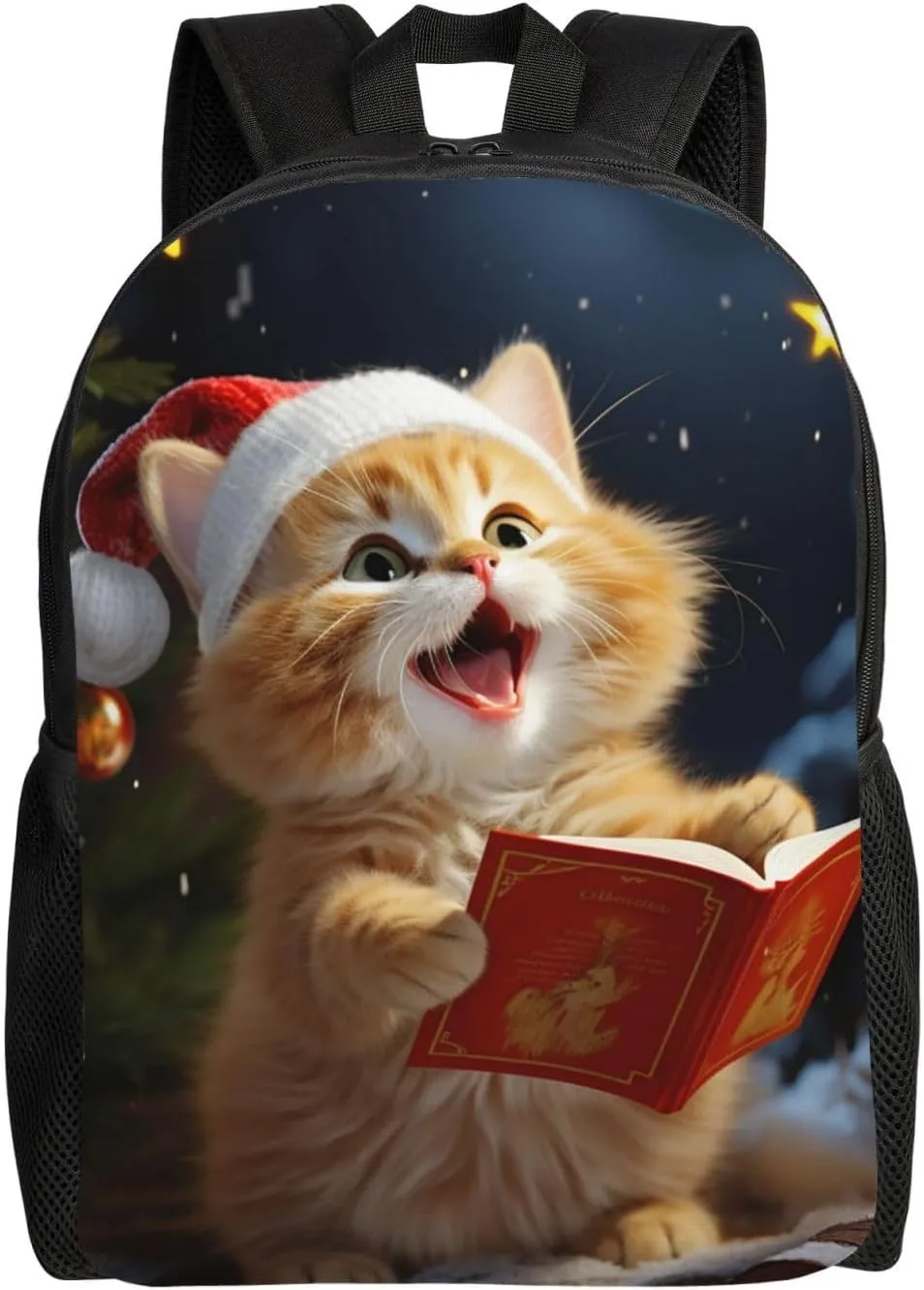Backpack Cute Cat Sing Christmas Carols Travel Casual Laptop Backpack Waterproof Hiking Daypack for Men Women