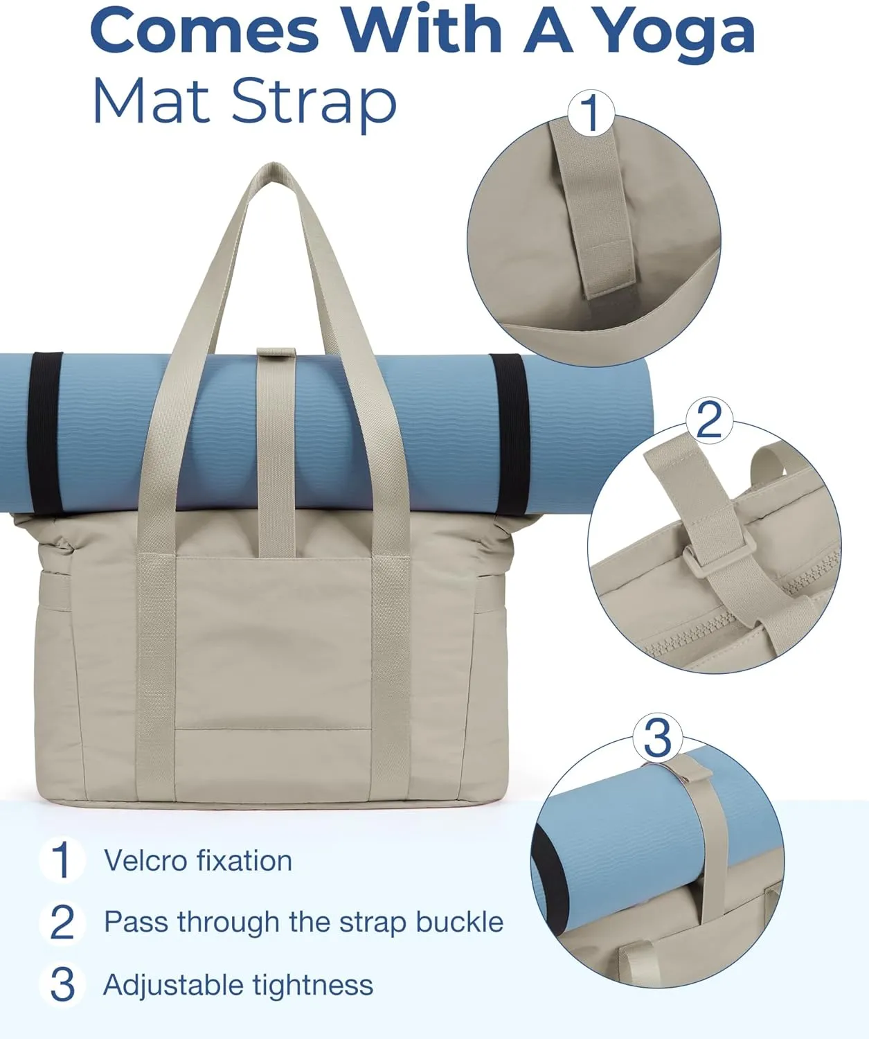 BAGSMART Quilted Tote Bag with Compartments and Yoga Mat Strap, Lightweight Large Shoulder Bag for Travel Work Gym