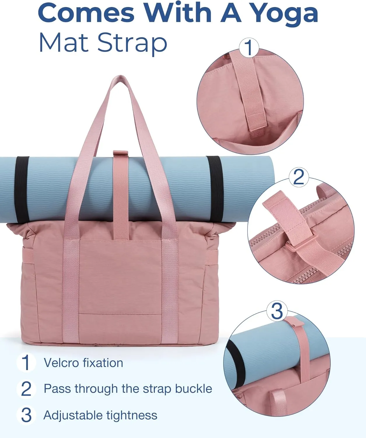 BAGSMART Quilted Tote Bag with Compartments and Yoga Mat Strap, Lightweight Large Shoulder Bag for Travel Work Gym