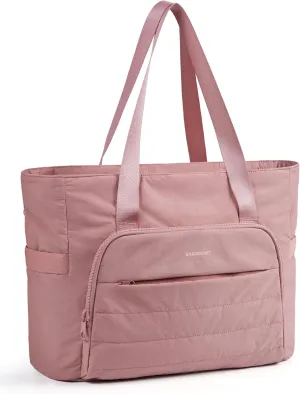 BAGSMART Quilted Tote Bag with Compartments and Yoga Mat Strap, Lightweight Large Shoulder Bag for Travel Work Gym