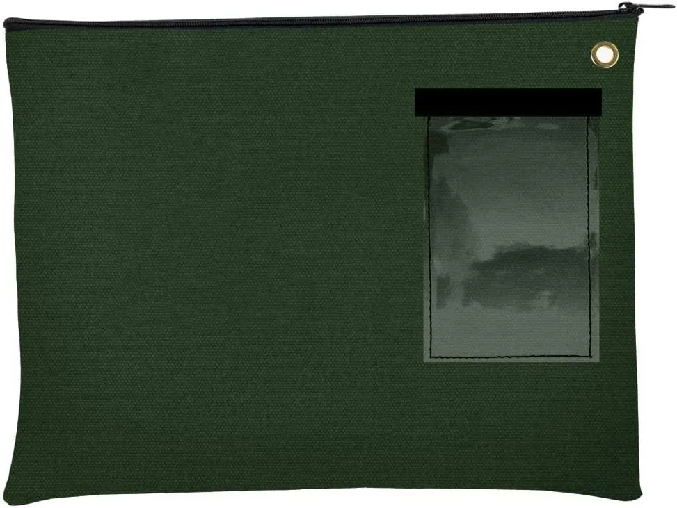 BankSupplies Canvas Interoffice Mailer, 14 oz. - 14W x 11H - Forest Green - Transit Bag - Large Zipper Bag with Grommet - Use with Padlock or Zip Tie for Security - Interoffice Mail Bag