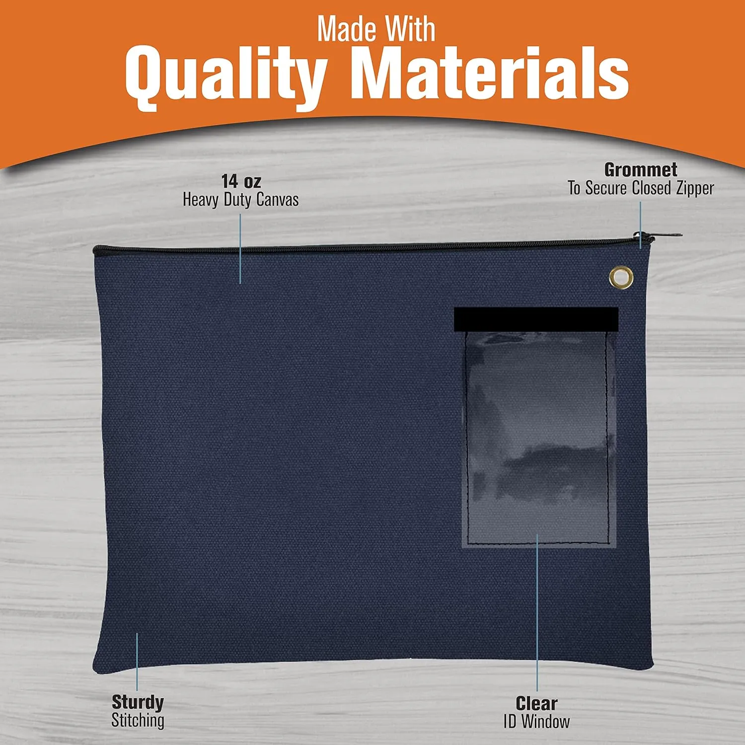BankSupplies Canvas Interoffice Mailer - 14 oz. - 14W x 11H - Navy Blue - Transit Bag - Large Zipper Bag with Grommet - Use with Padlock or Zip Tie for Security