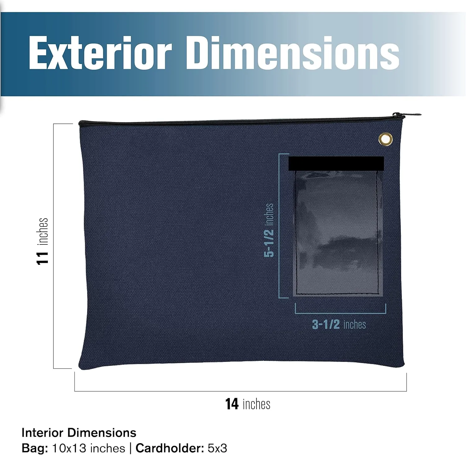 BankSupplies Canvas Interoffice Mailer - 14 oz. - 14W x 11H - Navy Blue - Transit Bag - Large Zipper Bag with Grommet - Use with Padlock or Zip Tie for Security