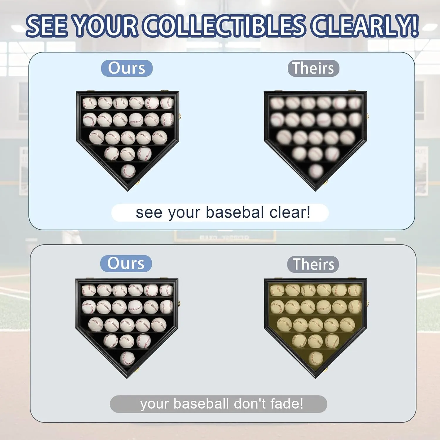 Baseball Display Case Baseball Holders for Balls Display Baseball Ring Display Wall Cabinet with Anti-Theft Lock for Collection Autographed Baseballs