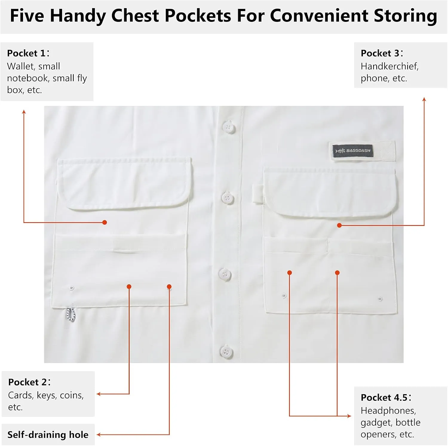 BASSDASH Men's Performance Fishing Hiking Shirt UPF 50 Button Down Long Sleeve Quick Dry FS21M
