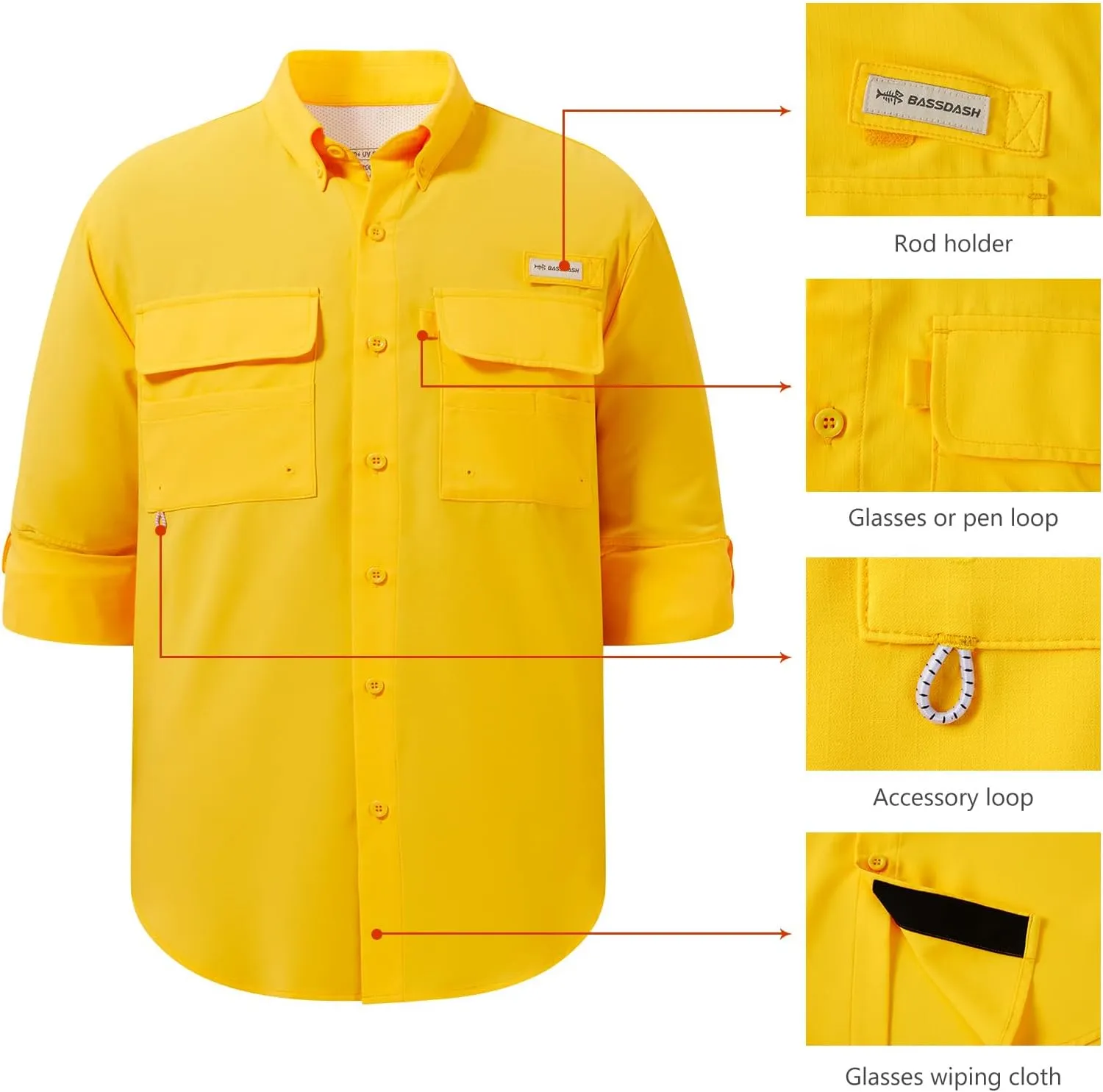 BASSDASH Men's Performance Fishing Hiking Shirt UPF 50 Button Down Long Sleeve Quick Dry FS21M