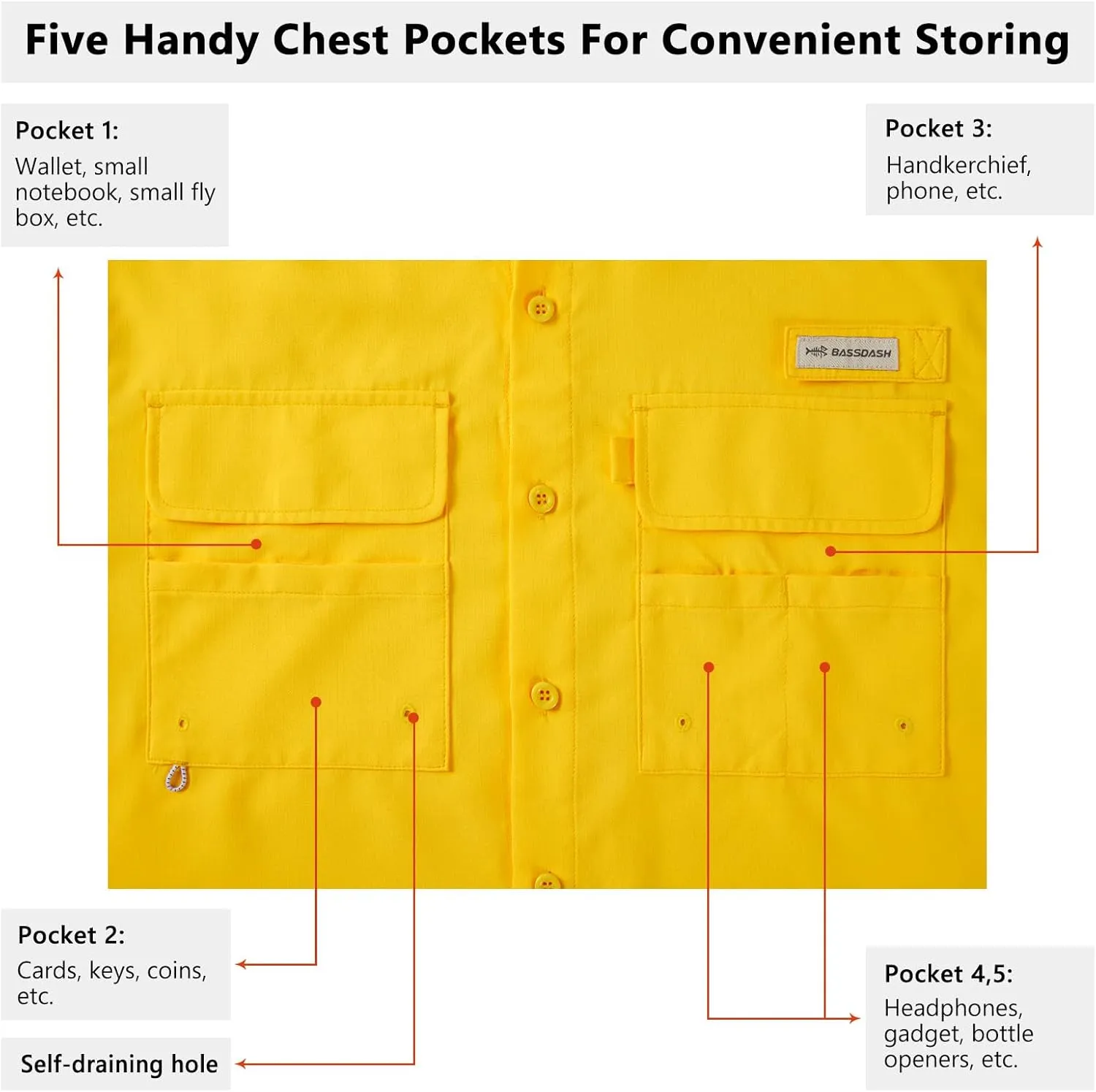 BASSDASH Men's Performance Fishing Hiking Shirt UPF 50 Button Down Long Sleeve Quick Dry FS21M