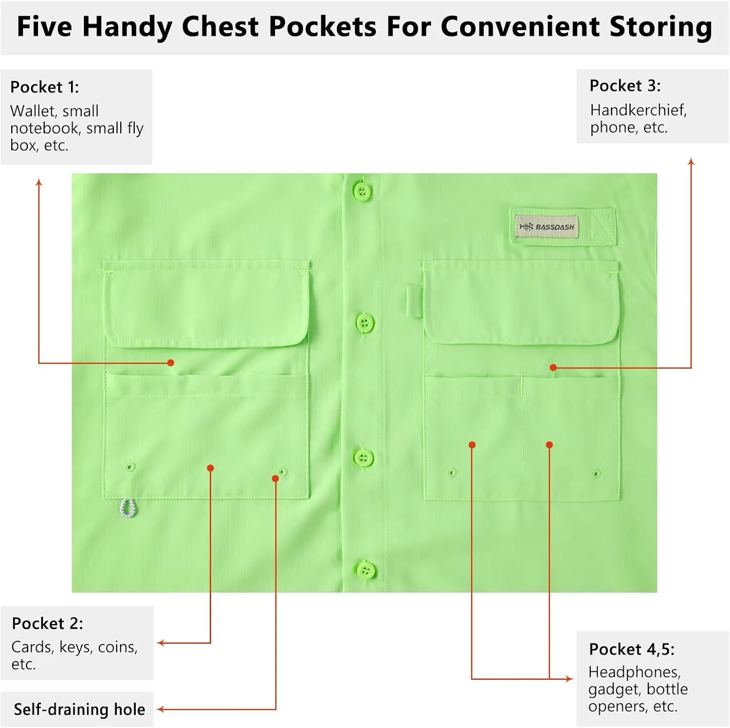 BASSDASH Men's Performance Fishing Hiking Shirt UPF 50 Button Down Long Sleeve Quick Dry FS21M