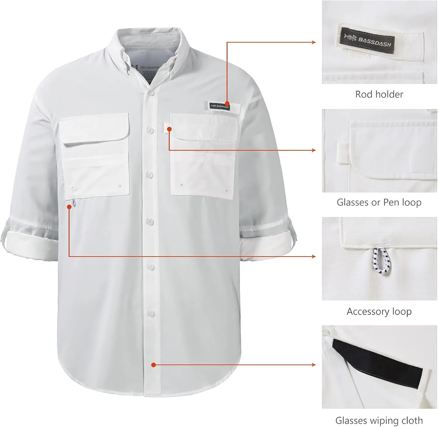 BASSDASH Men's Performance Fishing Hiking Shirt UPF 50 Button Down Long Sleeve Quick Dry FS21M