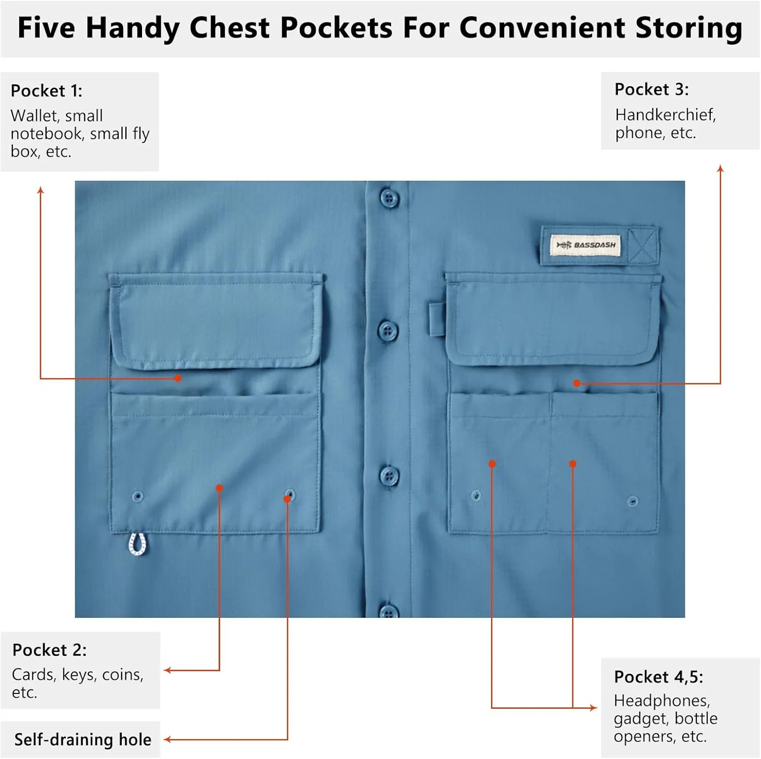 BASSDASH Men's Performance Fishing Hiking Shirt UPF 50 Button Down Long Sleeve Quick Dry FS21M