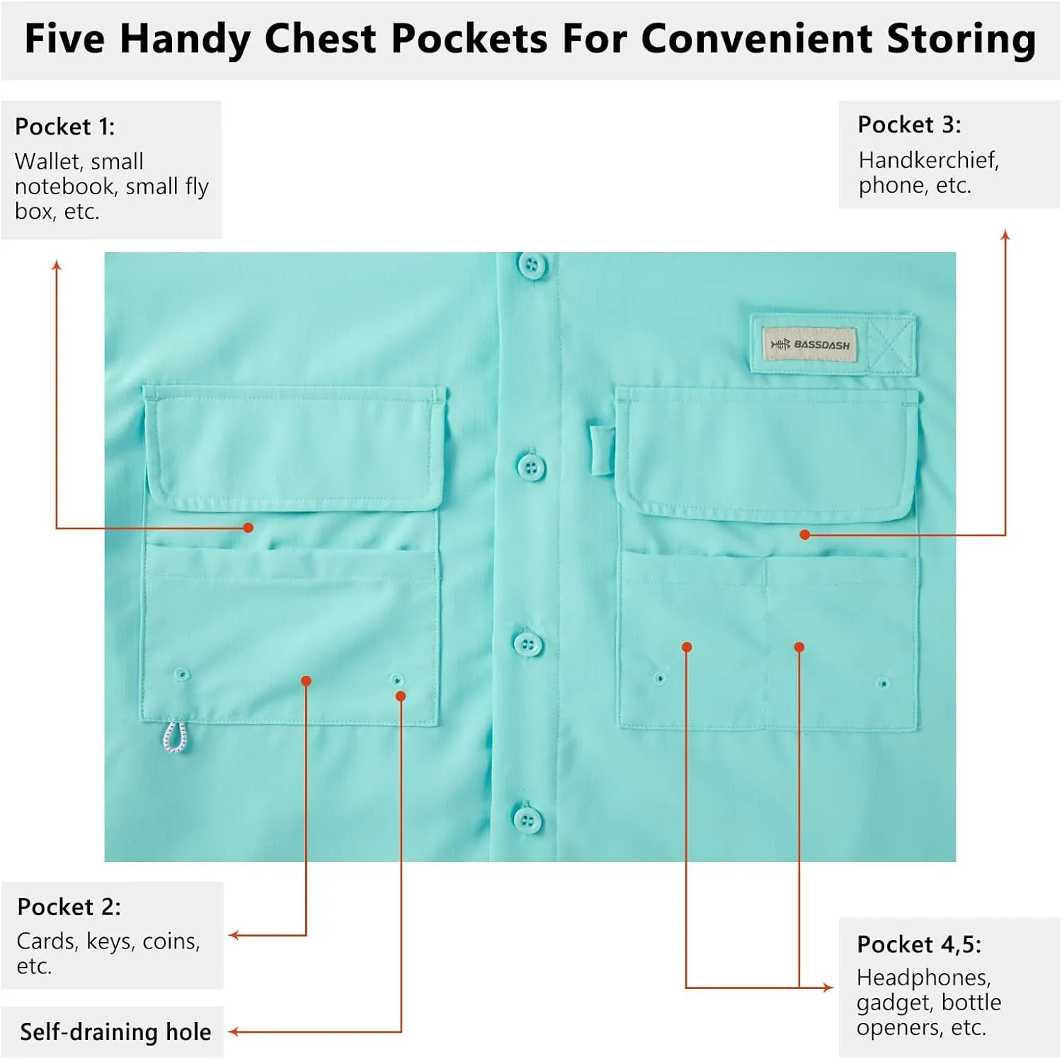 BASSDASH Men's Performance Fishing Hiking Shirt UPF 50 Button Down Long Sleeve Quick Dry FS21M