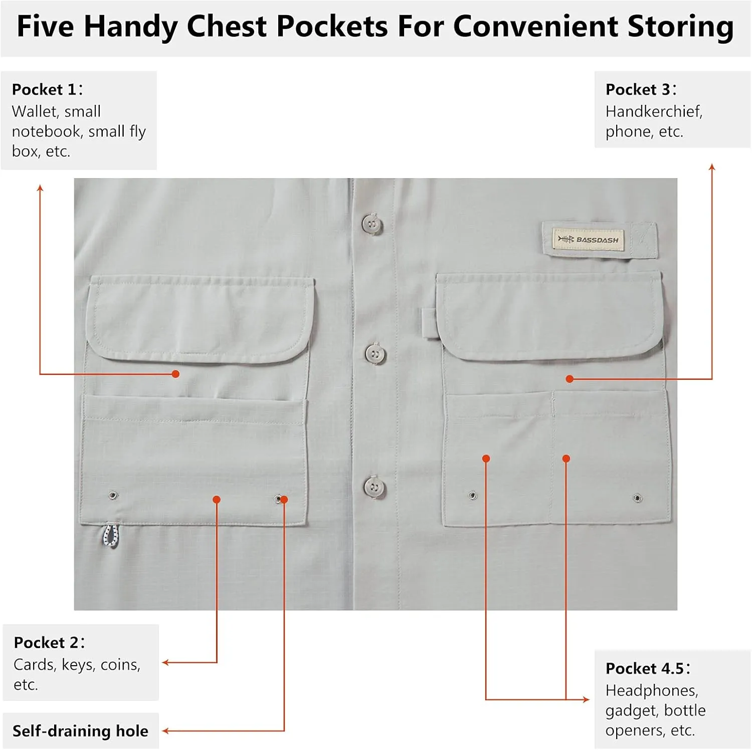 BASSDASH Men's Performance Fishing Hiking Shirt UPF 50 Button Down Long Sleeve Quick Dry FS21M
