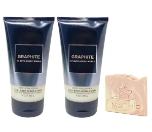 Bath & Body Works Men's Collection Graphite 2 Pack Body Scrub Bundle with a Himalayan Salts Springs Sample Soap