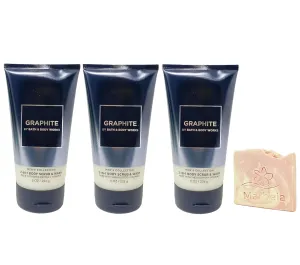 Bath & Body Works Men's Collection Graphite 3 Pack Body Scrub Bundle with a Himalayan Salts Springs Sample Soap