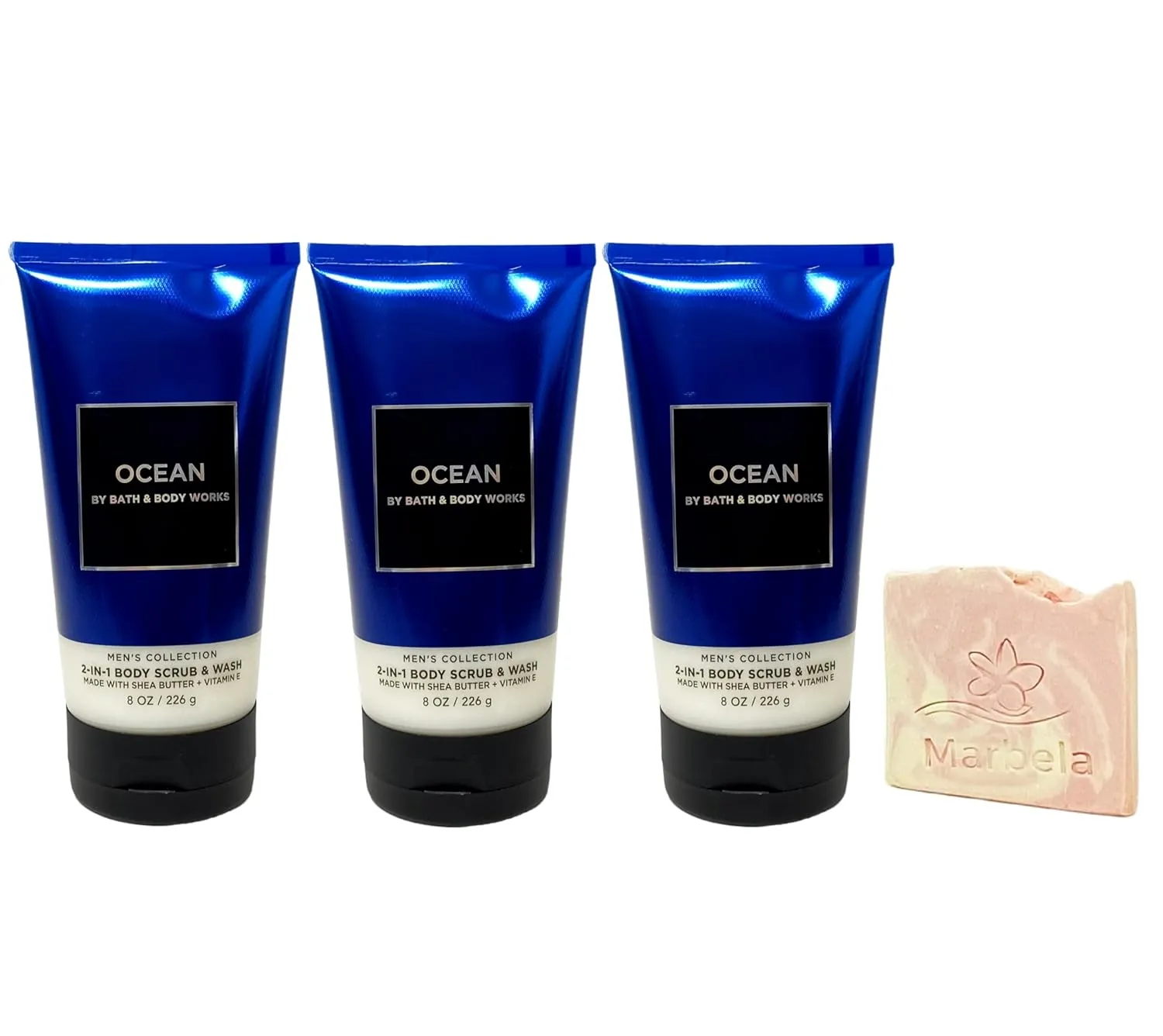 Bath & Body Works Men's Collection Ocean 3 Pack Body Scrub Bundle with a Himalayan Salts Springs Sample Soap