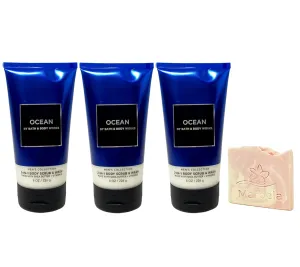 Bath & Body Works Men's Collection Ocean 3 Pack Body Scrub Bundle with a Himalayan Salts Springs Sample Soap