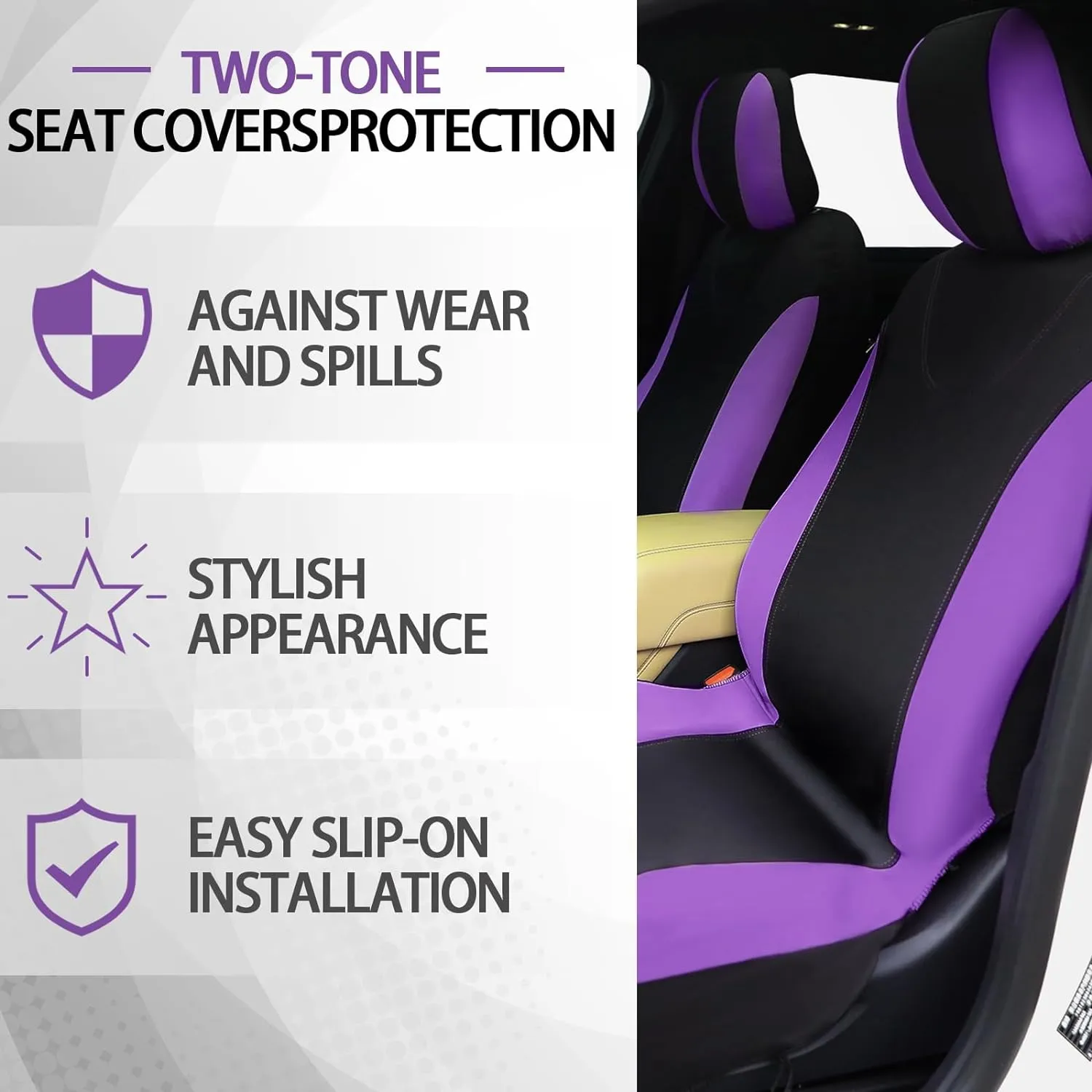 BBTO 43 Pcs Bling Car Accessories Set for Women Front Seats and Rear Bench Polyester Car Seat Protectors Wheel Cover Seat Floor Mats Full Crystal Automotive Interior Decor(Purple and Black)