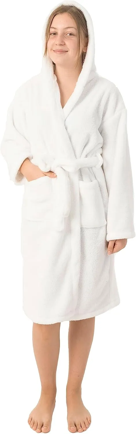 BC BARE COTTON Kids Microfiber Fleece Hooded Robe