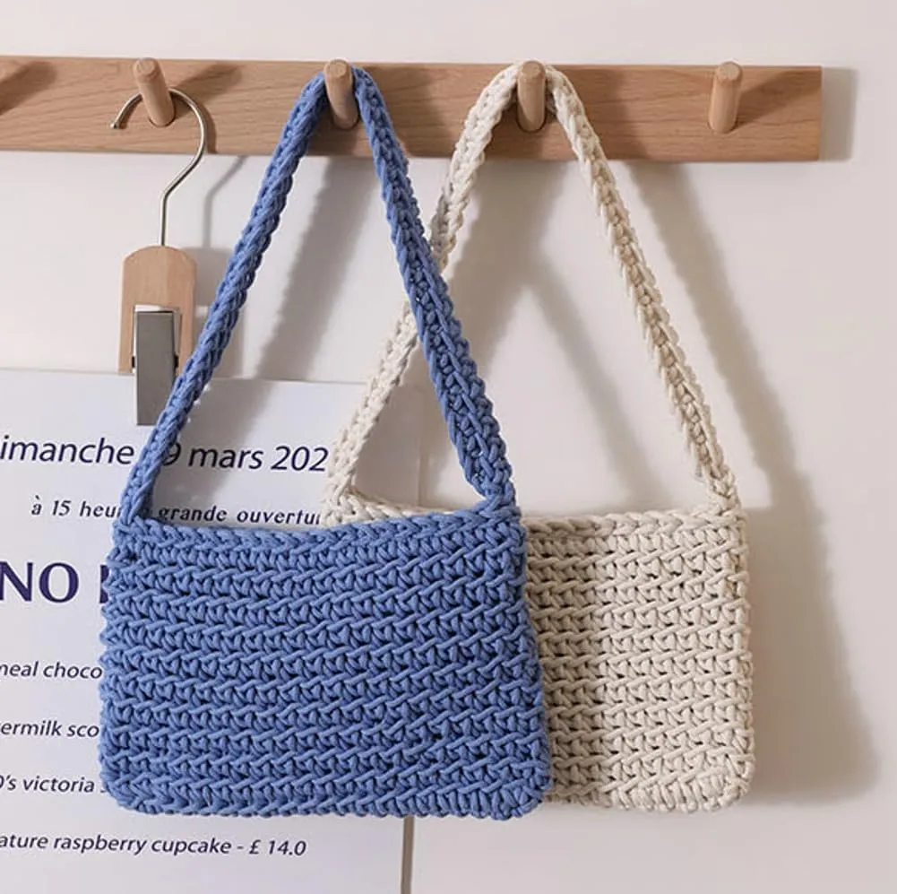 Beach Tote Bag For Women Crochet Cotton Beach Shoulder Bag Summer Vacation Handwoven Boho Knit Bag