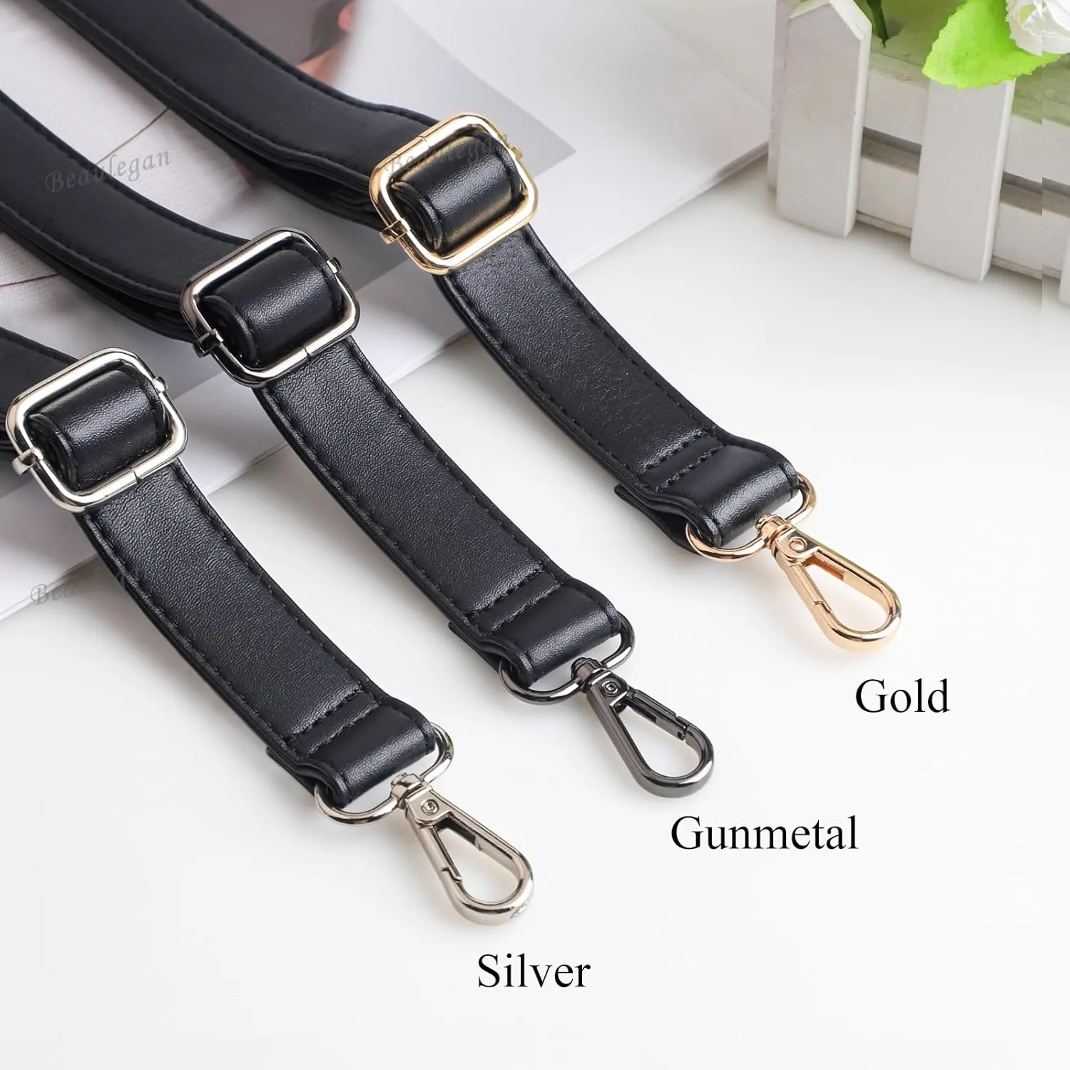 Beaulegan Purse Strap Replacement - Microfiber Leather - 59 Inch Long Adjustable for Crossbody Shoulder Bag - 0.7 Inch Wide, Black/Silver