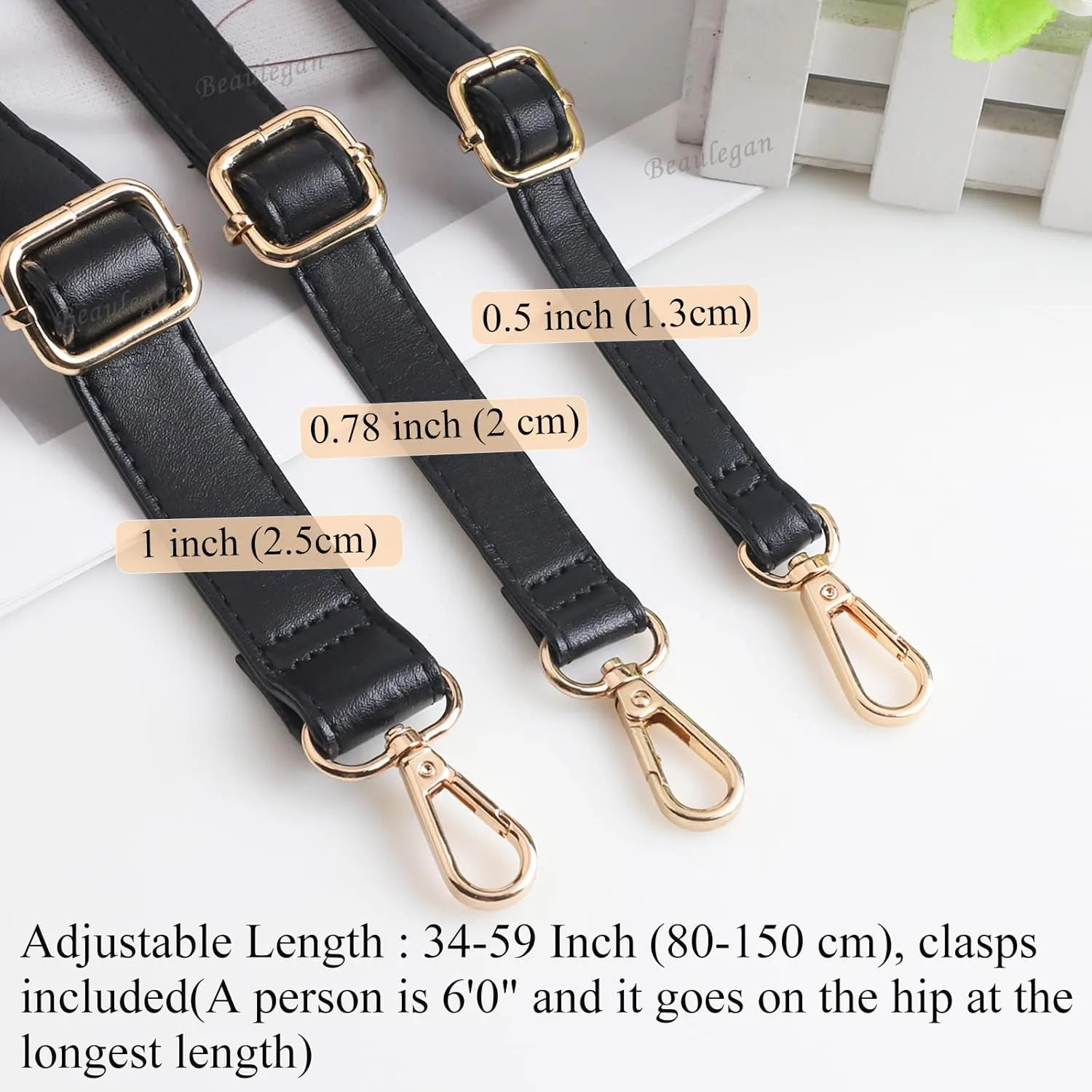 Beaulegan Purse Strap Replacement - Microfiber Leather - 59 Inch Long Adjustable for Crossbody Shoulder Bag - 0.7 Inch Wide, Black/Silver