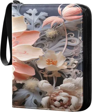 Beautiful Flowers Card Binder 4 Pocket Collectible Trading Card Albums with 50 Sleeves Double Side PU Waterproof 3 Ring for Sports & Game Cards