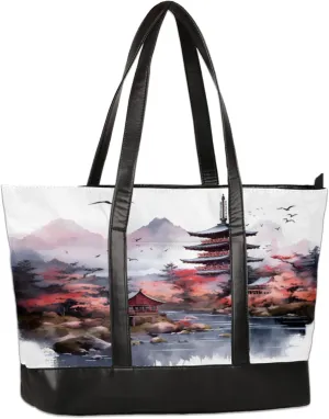 Beautiful Scenic Tower Laptop Tote Bag for Women Lightweight Work Purse with Multiple Compartments Fits 13-15.6 Inch Laptop Tablet Shoulder Bag for Office Travel Daily Use