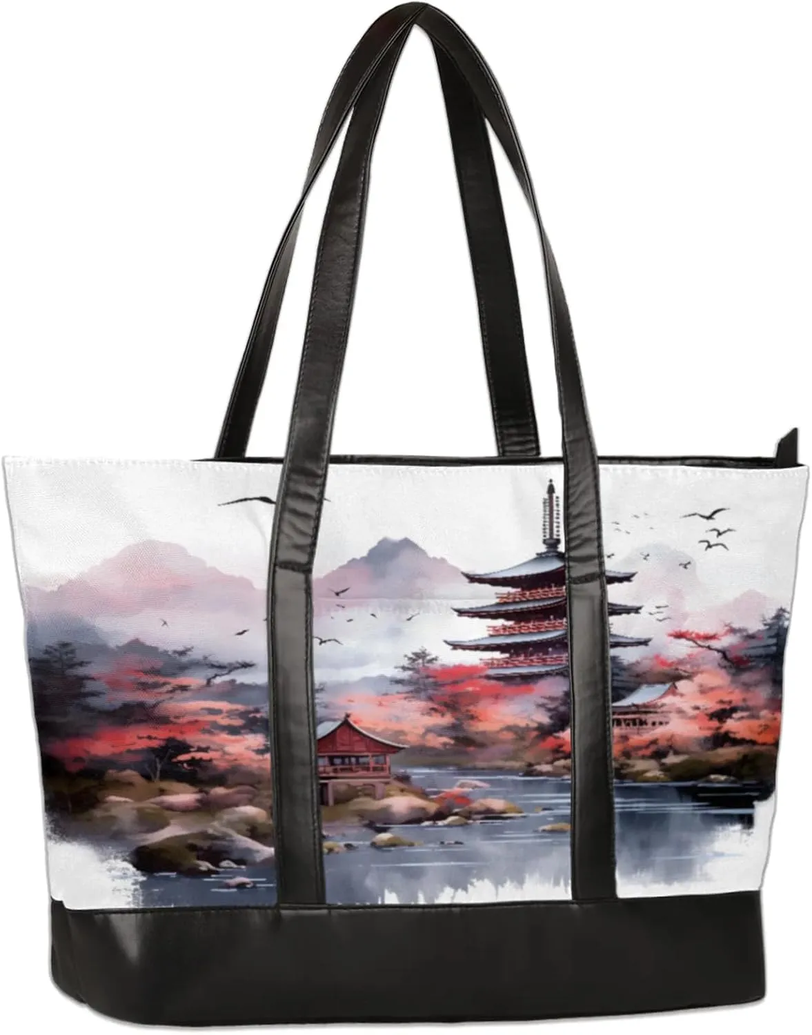 Beautiful Scenic Tower Laptop Tote Bag for Women Lightweight Work Purse with Multiple Compartments Fits 13-15.6 Inch Laptop Tablet Shoulder Bag for Office Travel Daily Use