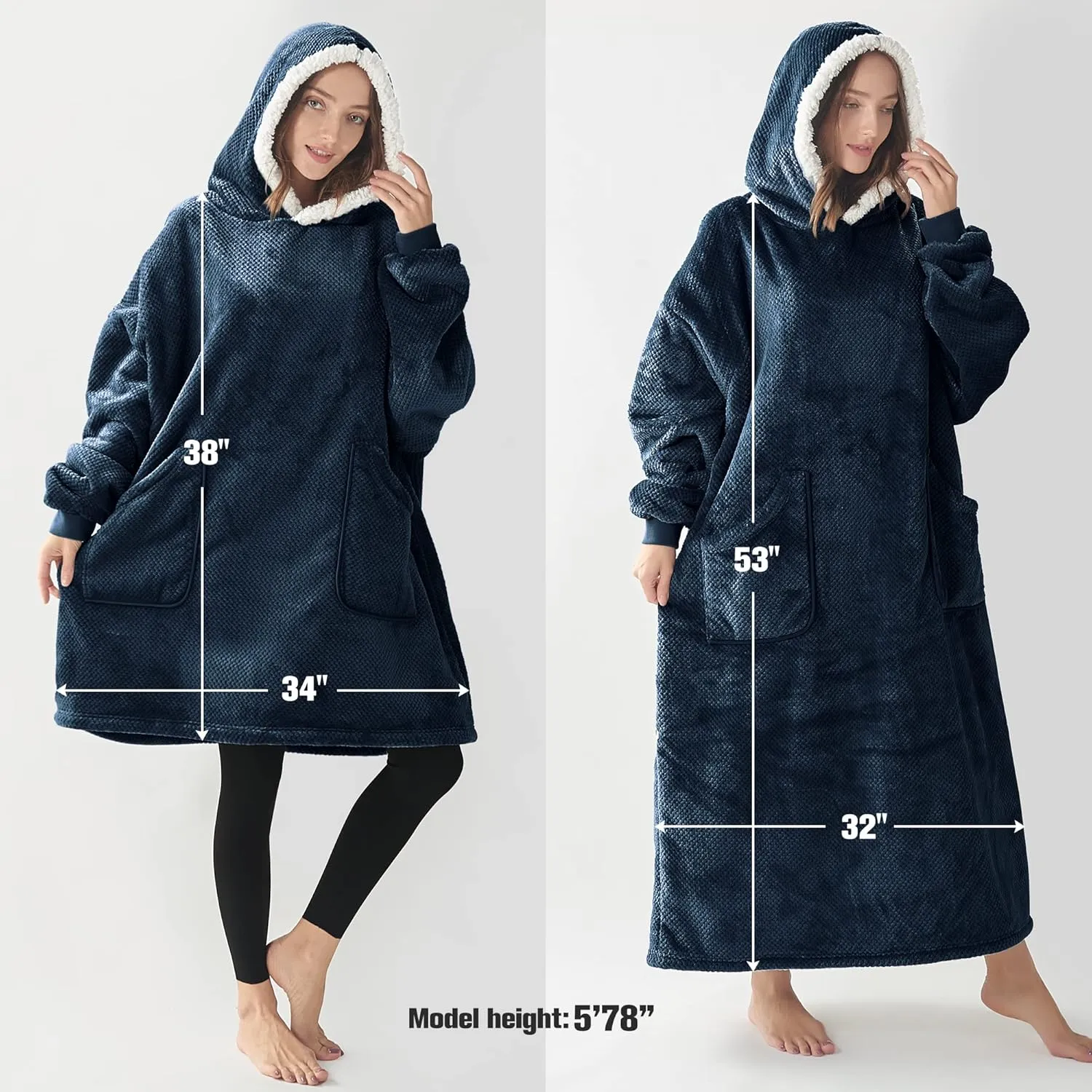 BEDELITE Wearable Blanket Hoodie, Oversized Cozy Warm Sherpa Hooded Blanket Adult, Long Sweatshirt Blanket for Women Men Teen