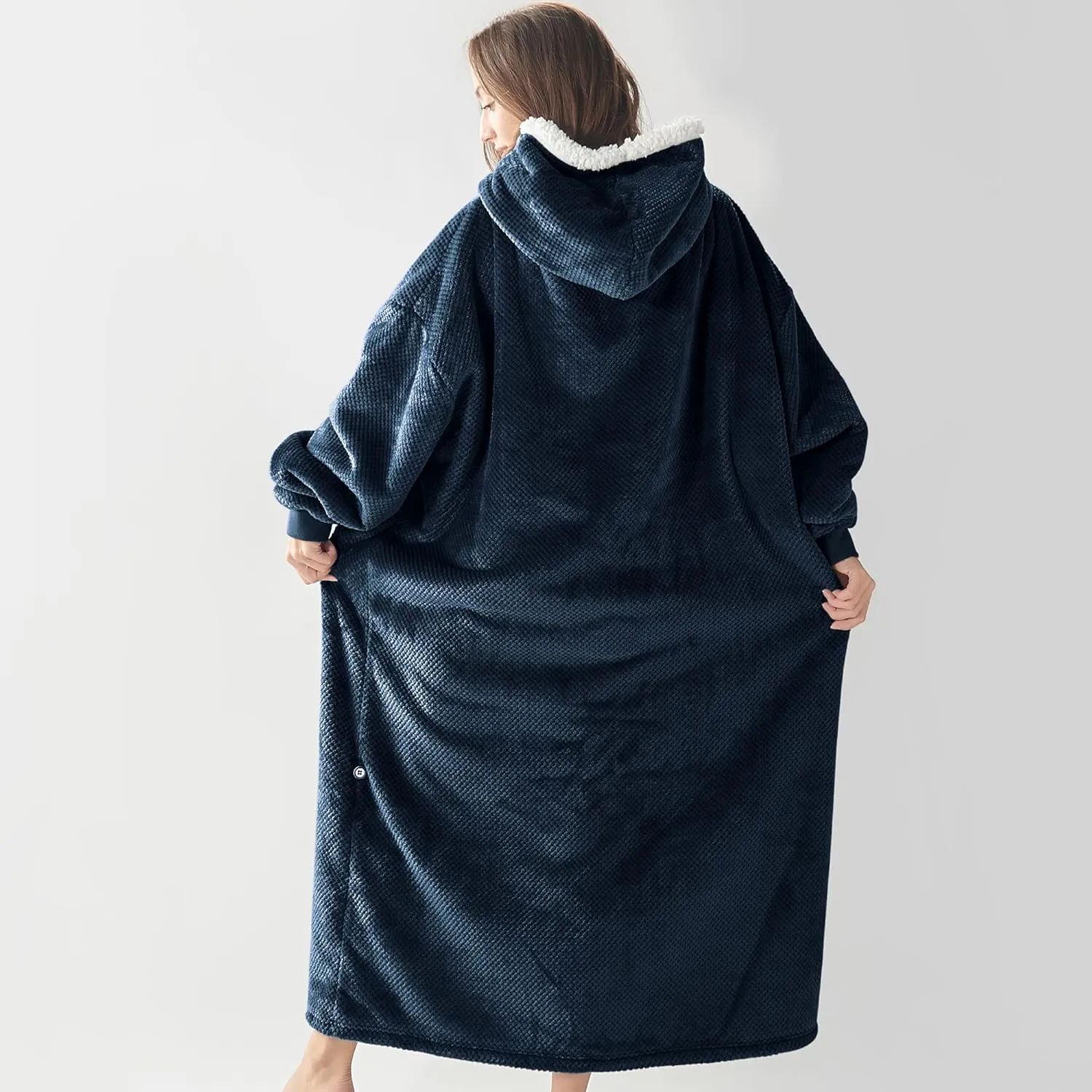 BEDELITE Wearable Blanket Hoodie, Oversized Cozy Warm Sherpa Hooded Blanket Adult, Long Sweatshirt Blanket for Women Men Teen