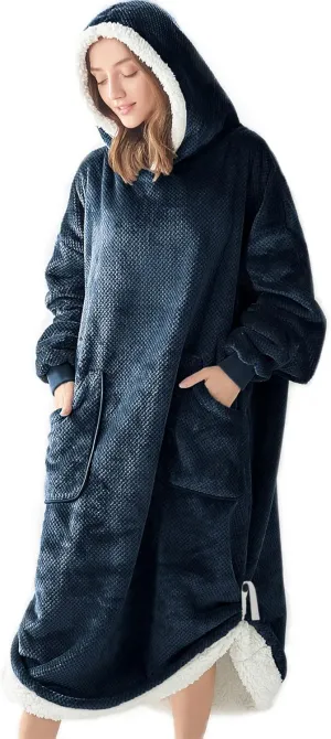 BEDELITE Wearable Blanket Hoodie, Oversized Cozy Warm Sherpa Hooded Blanket Adult, Long Sweatshirt Blanket for Women Men Teen