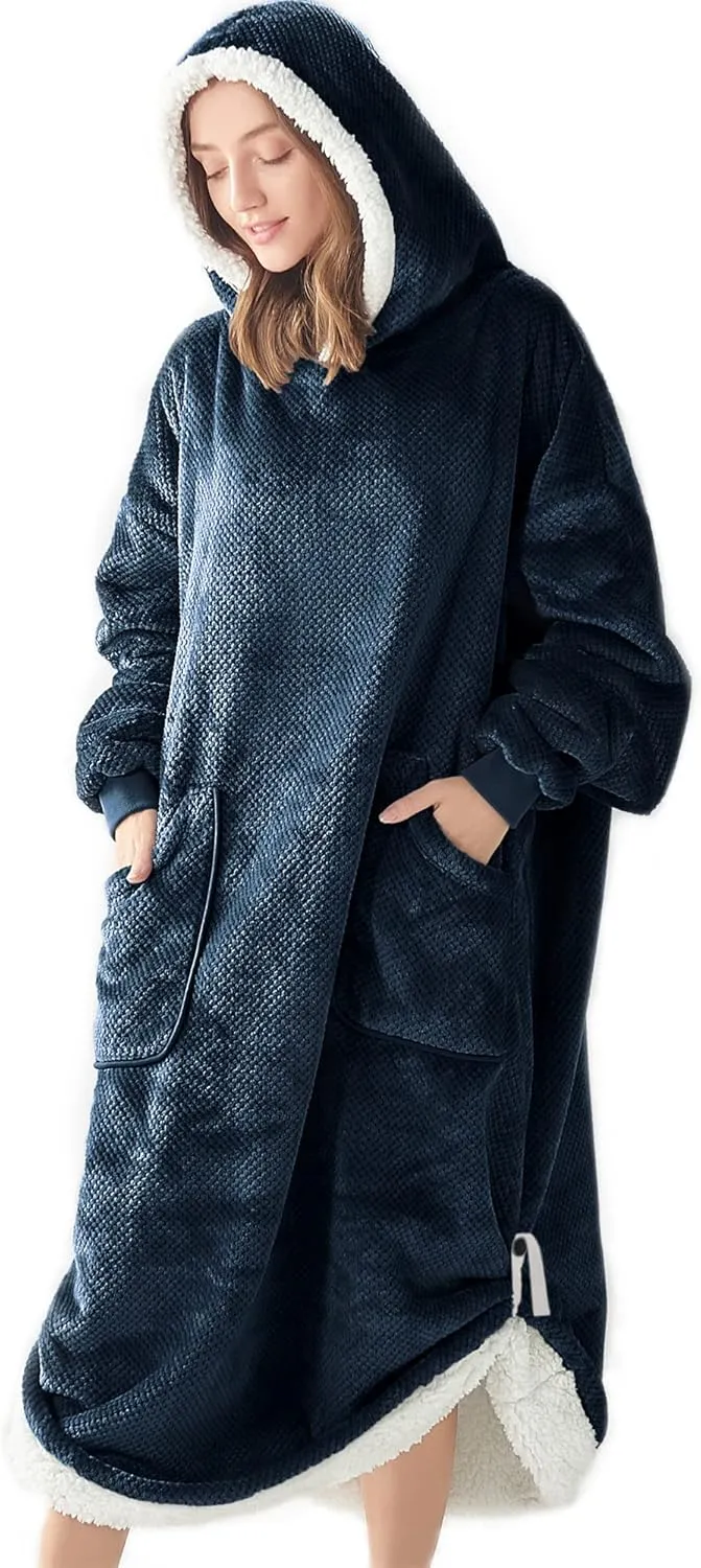 BEDELITE Wearable Blanket Hoodie, Oversized Cozy Warm Sherpa Hooded Blanket Adult, Long Sweatshirt Blanket for Women Men Teen