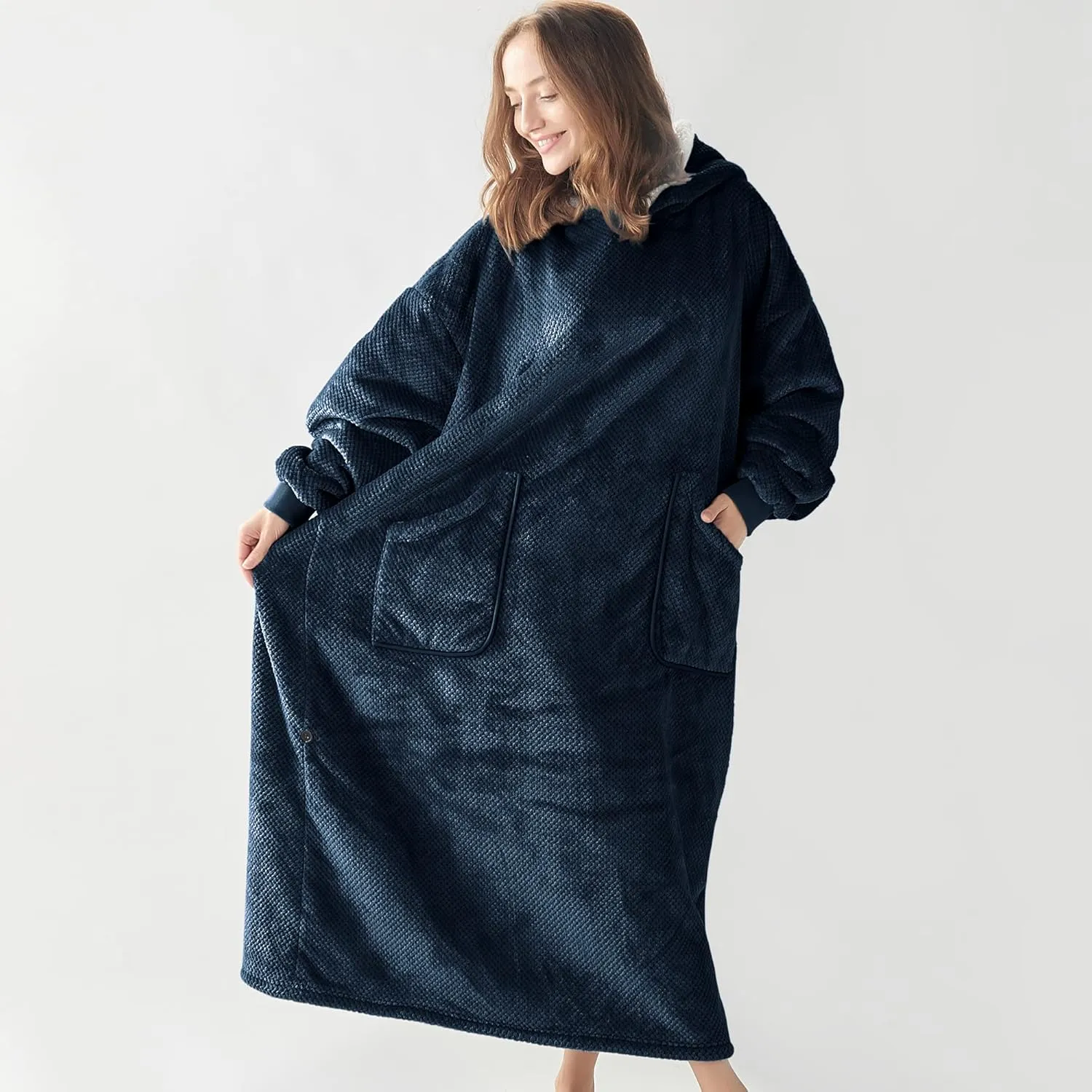 BEDELITE Wearable Blanket Hoodie, Oversized Cozy Warm Sherpa Hooded Blanket Adult, Long Sweatshirt Blanket for Women Men Teen
