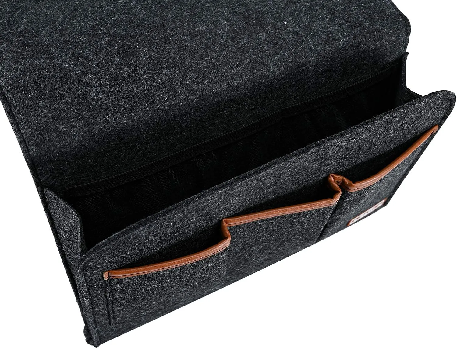 Bedside Caddy, Large Size Storage Organizer with 6 Pockets for Magazine, Remotes, Phone (13.4'' x 18.1'', Dark Grey)