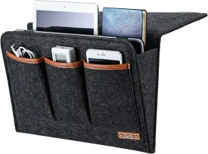 Bedside Caddy, Large Size Storage Organizer with 6 Pockets for Magazine, Remotes, Phone (13.4'' x 18.1'', Dark Grey)