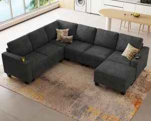 Belffin Chenille Modular Sectional Sofa Convertible L Shaped Corner Couches for Living Room with Storage Armrest with Cup Holder Dark Grey Couch