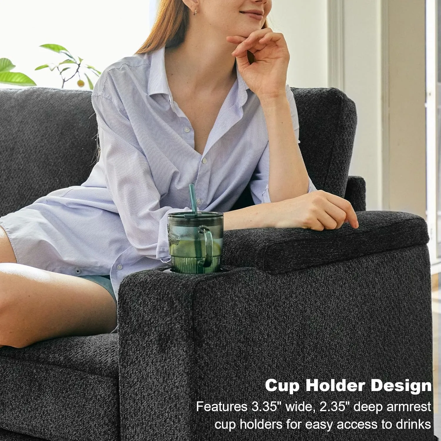 Belffin Chenille Modular Sectional Sofa Convertible L Shaped Corner Couches for Living Room with Storage Armrest with Cup Holder Dark Grey Couch
