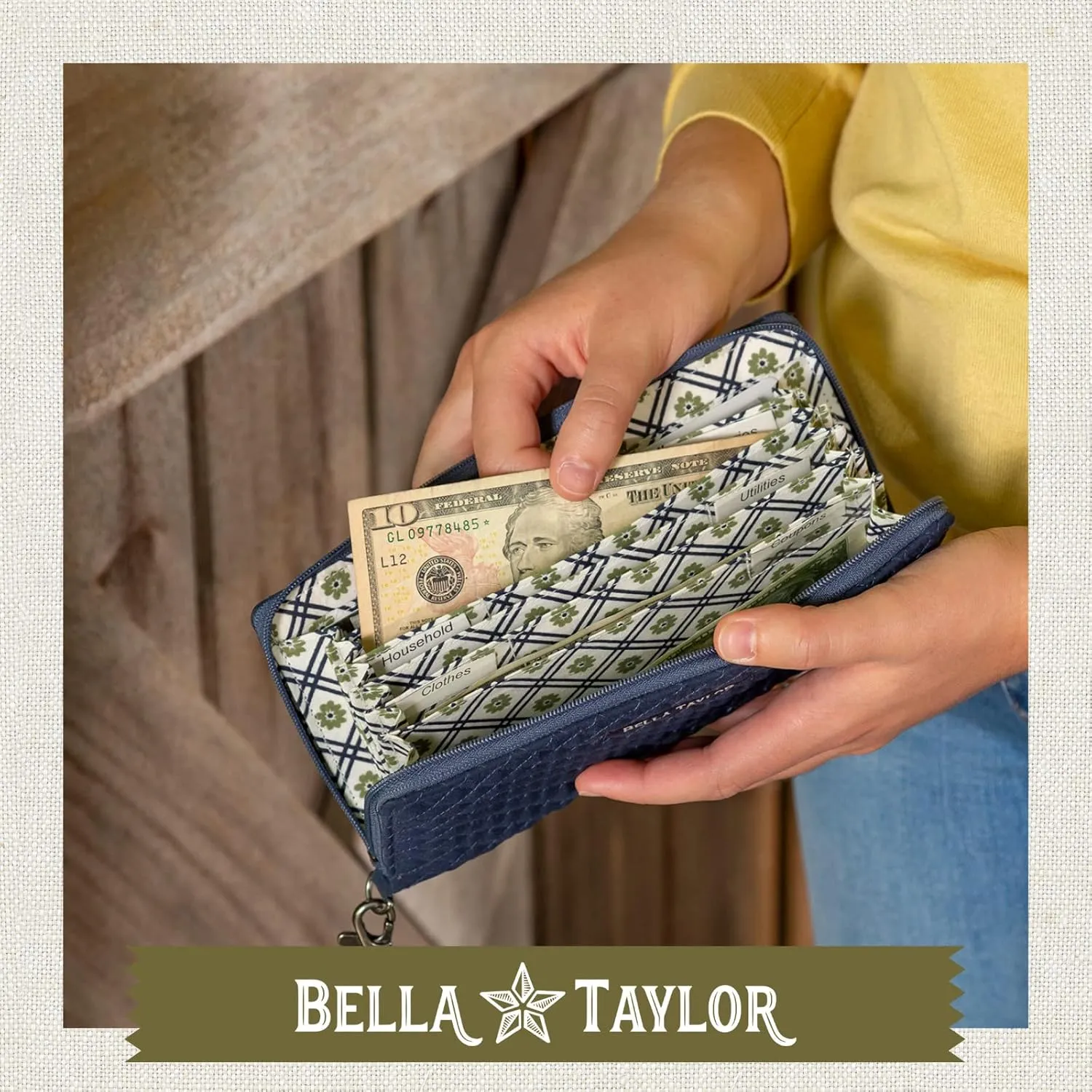 Bella Taylor Cash Envelope Wallet for Budgeting - RFID Protected - Cash Stuffing Wallet with Detachable Wristlet - Vintage Navy Microfiber