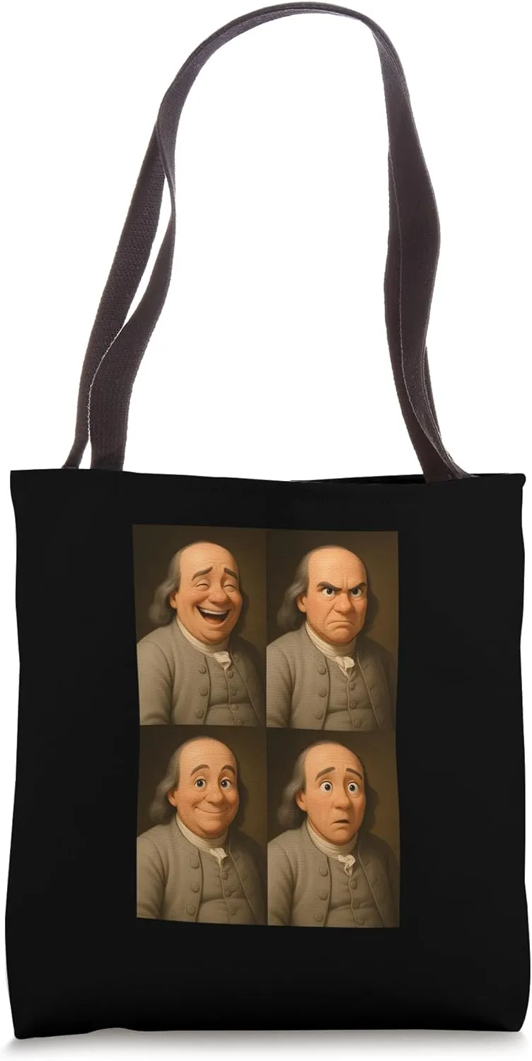 Benjamin Franklin Face Moods Illustration Graphic Designs Tote Bag