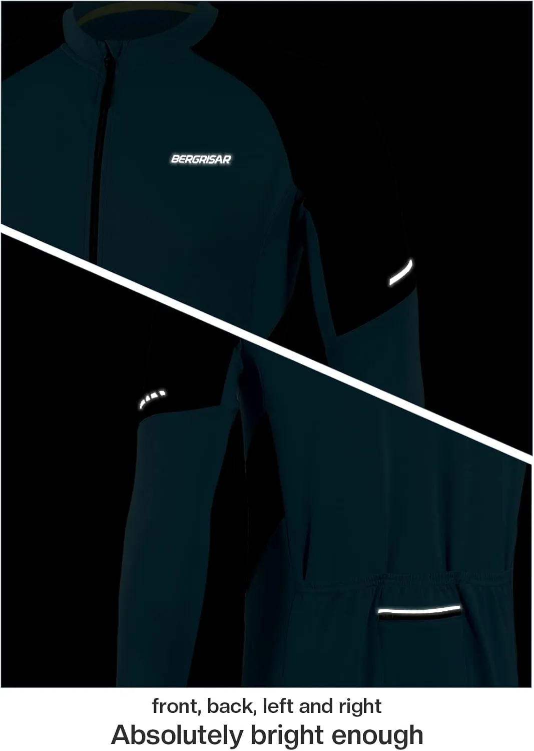 BERGRISAR Men's Basic Cycling Jerseys Long Sleeves Bike Bicycle Shirt Zipper Pockets BG012