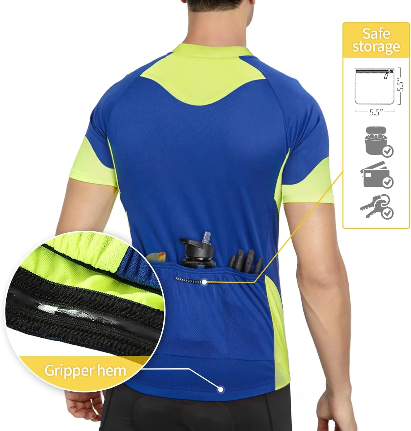 BERGRISAR Men's Basic Cycling Jerseys Short Sleeves Mountain Bike Bicycle Shirt Zipper Pockets