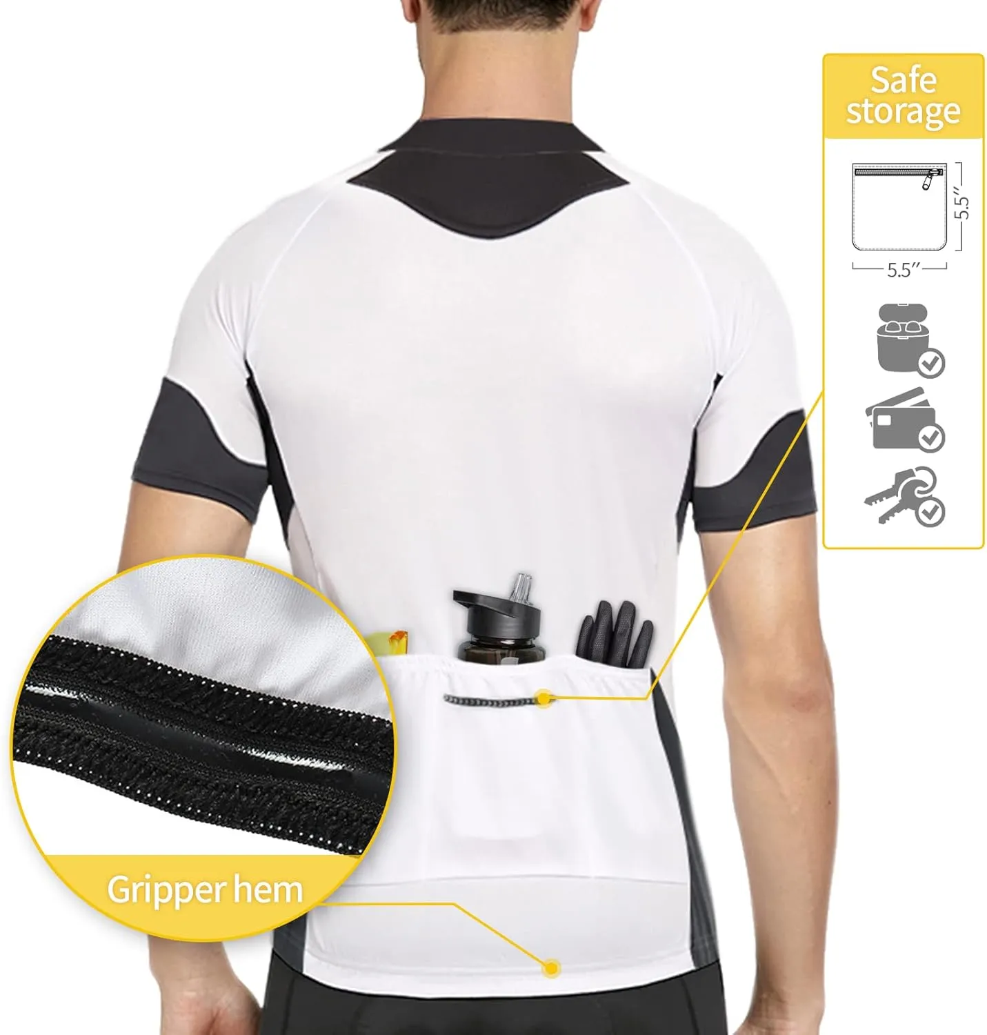 BERGRISAR Men's Basic Cycling Jerseys Short Sleeves Mountain Bike Bicycle Shirt Zipper Pockets