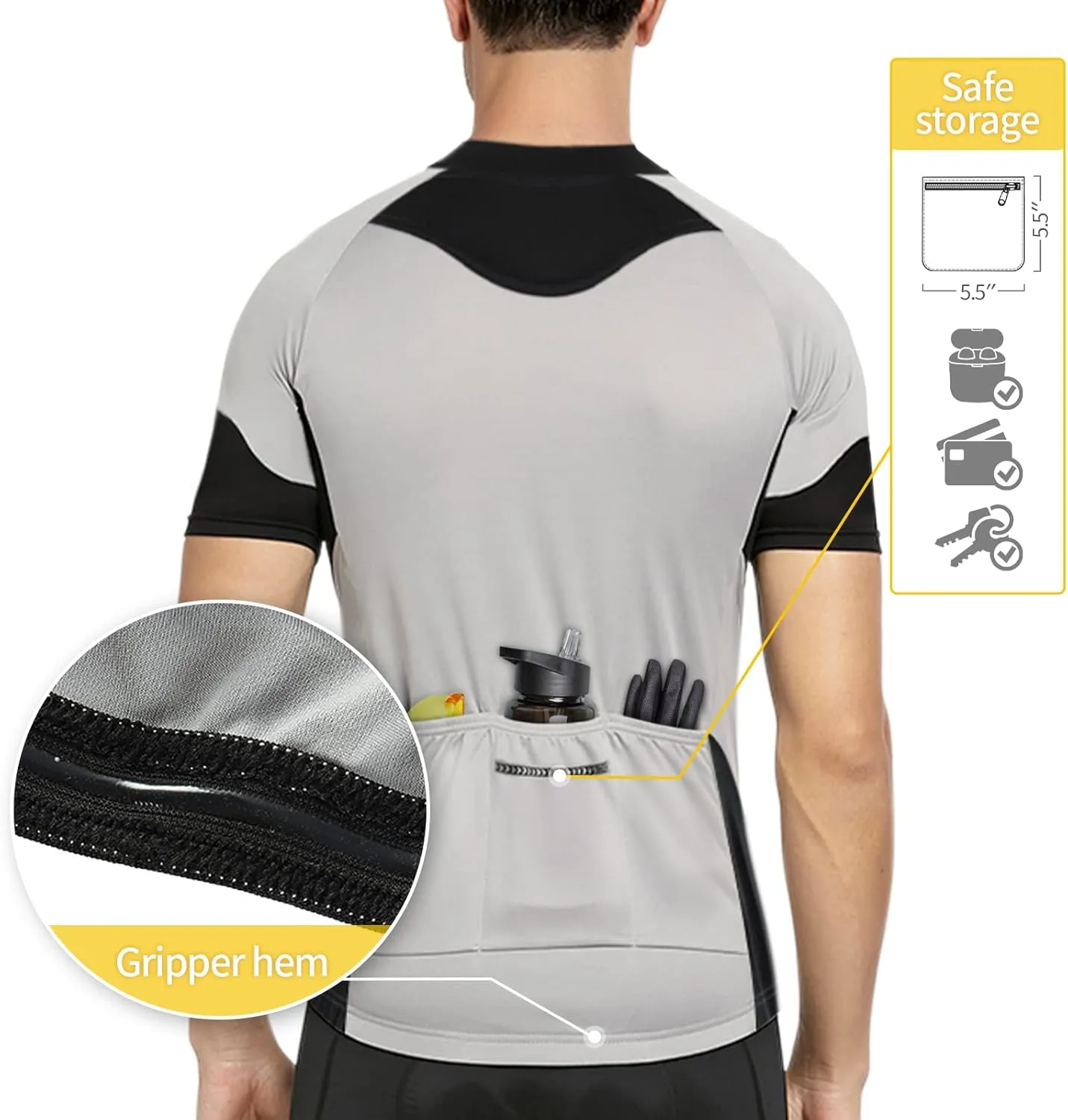 BERGRISAR Men's Basic Cycling Jerseys Short Sleeves Mountain Bike Bicycle Shirt Zipper Pockets