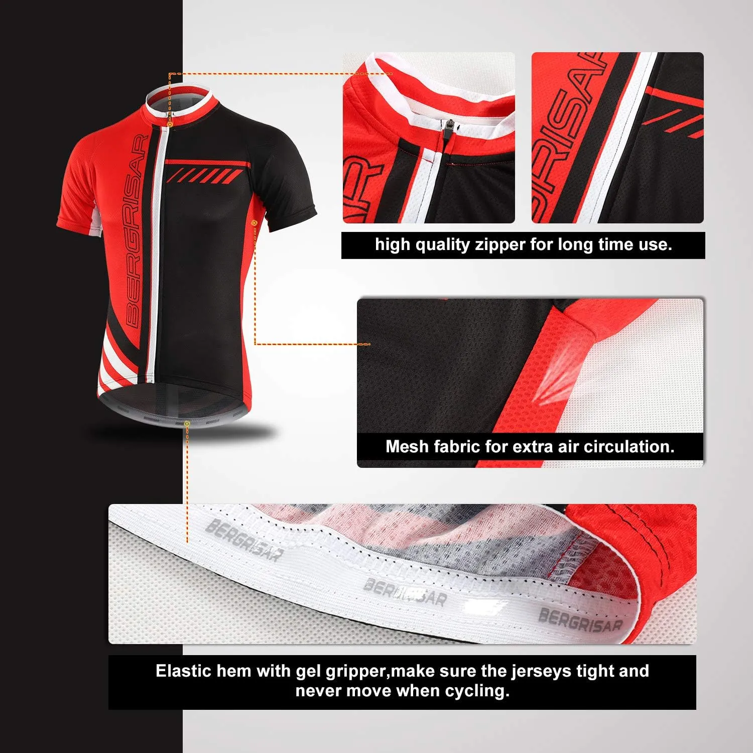 BERGRISAR Men's Cycling Jerseys Short Sleeves Bike Shirt