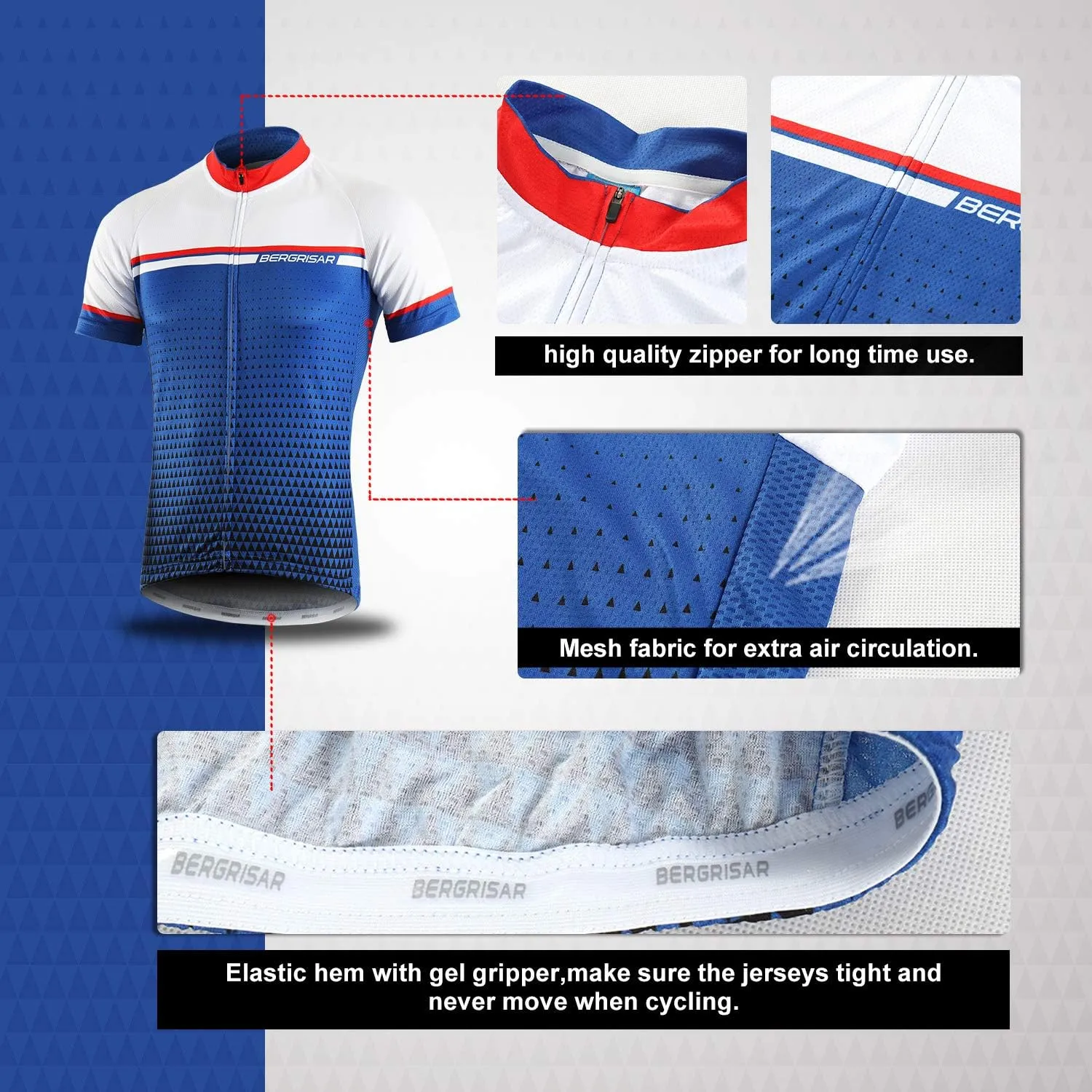 BERGRISAR Men's Cycling Jerseys Short Sleeves Bike Shirt