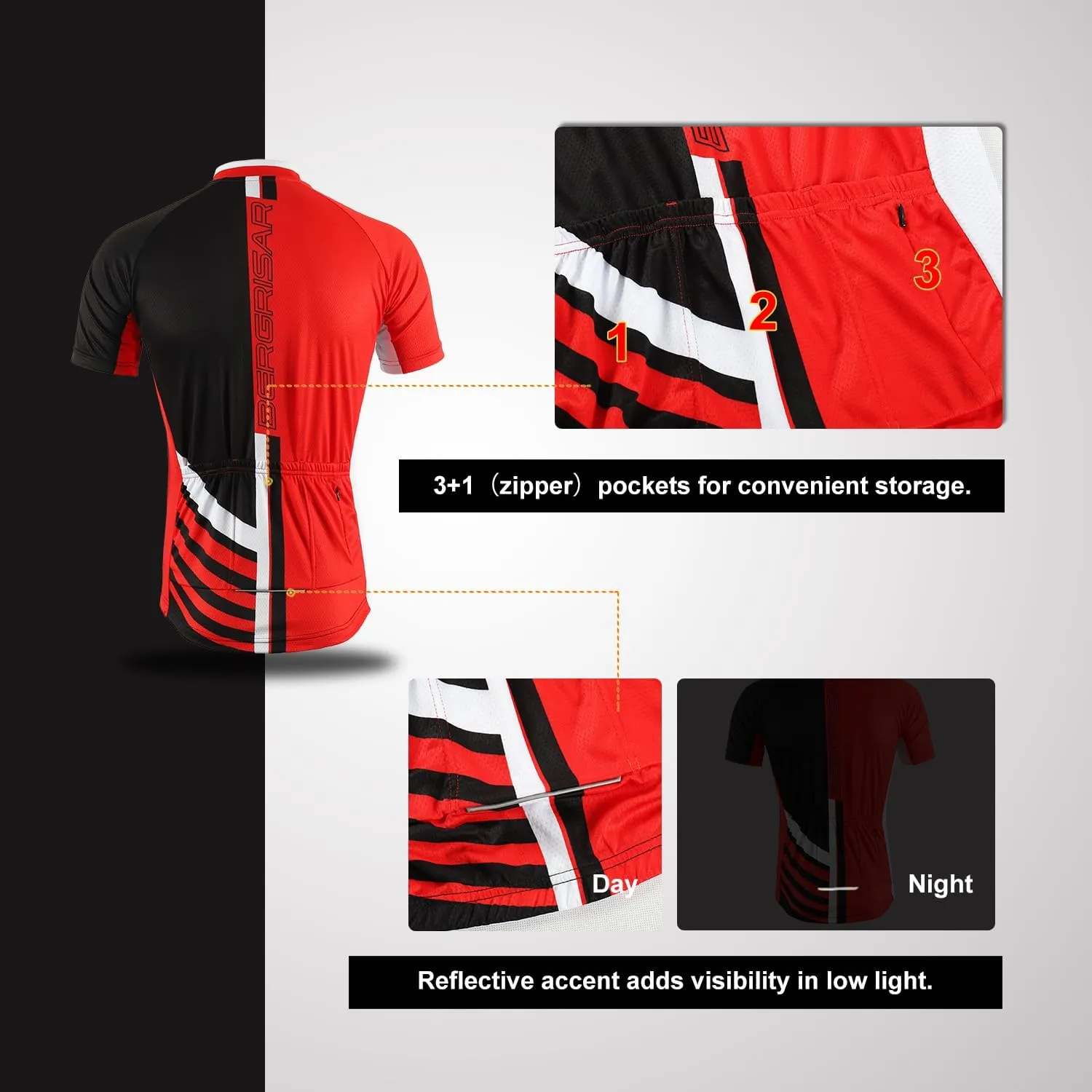 BERGRISAR Men's Cycling Jerseys Short Sleeves Bike Shirt