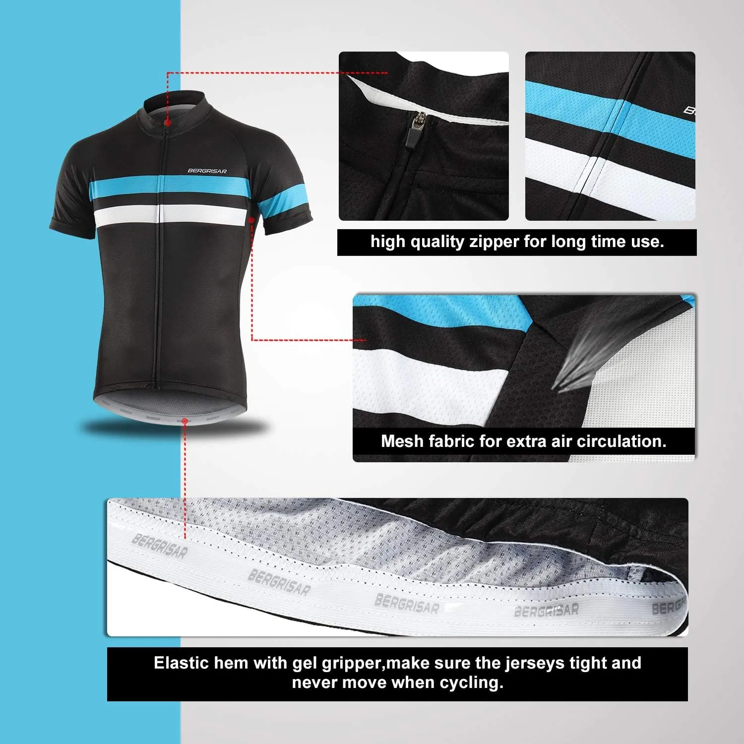 BERGRISAR Men's Cycling Jerseys Short Sleeves Bike Shirt