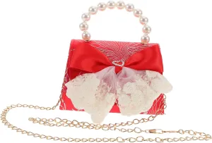 BESPORTBLE Little Princess Chain Bag Pearl Bow Design for Chinese Year Lucky Money Envelopes Spring Festival Girls Shoulder Tote Bag