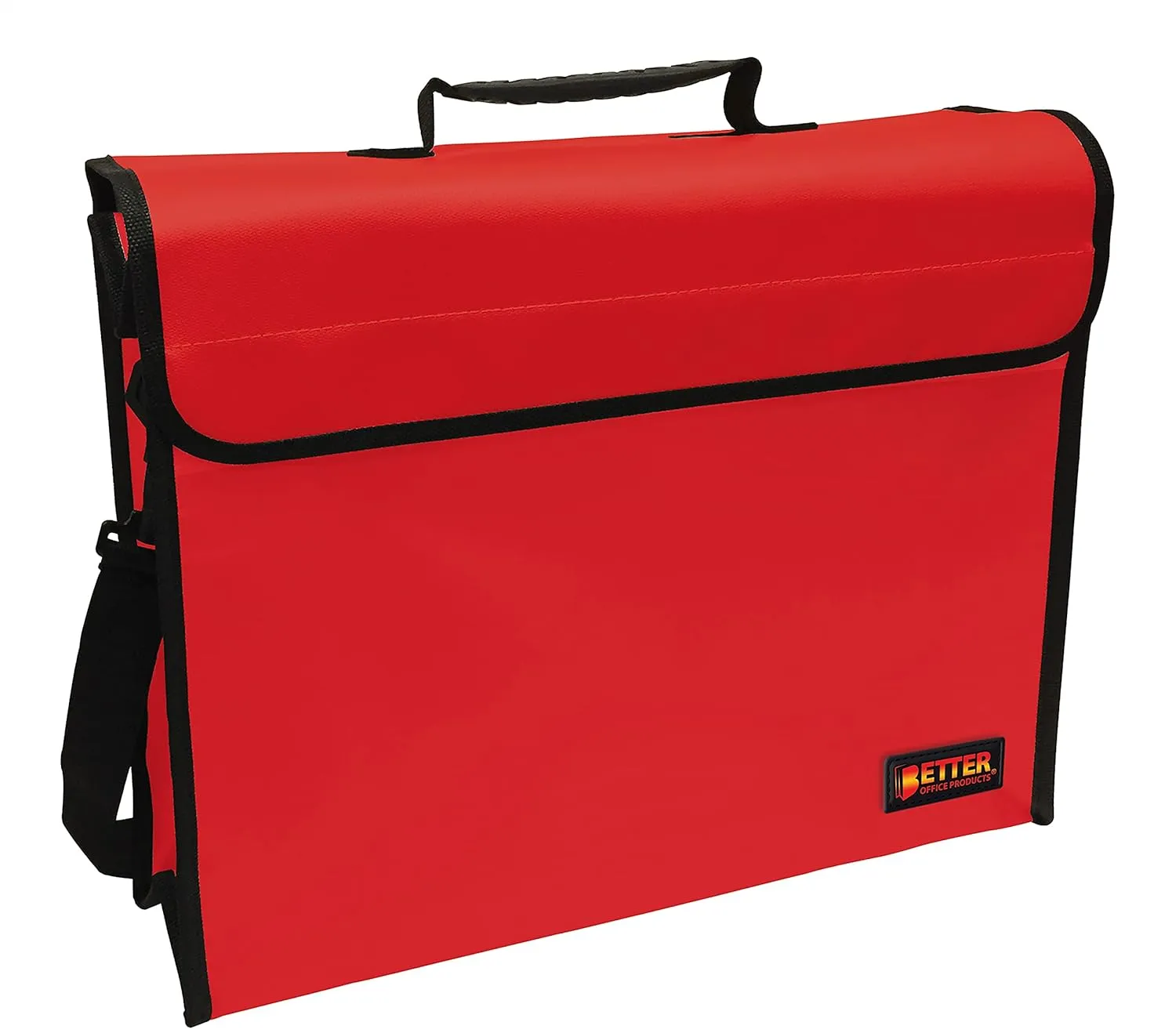 Better Office Products Large Fireproof Document Carry Bag, 16" x 5" x 12", Safe Storage Bag with Handle and Shoulder Strap, Water-Resistant, 5" Expansion Base (Red)